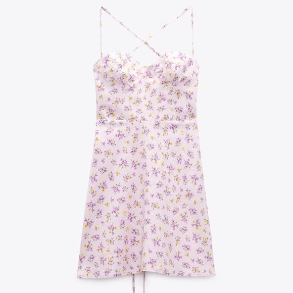 ZARA PRINTED LINEN BLEND DRESS MAUVE SIZE S  | 8342/206/612 - Picture 2 of 9